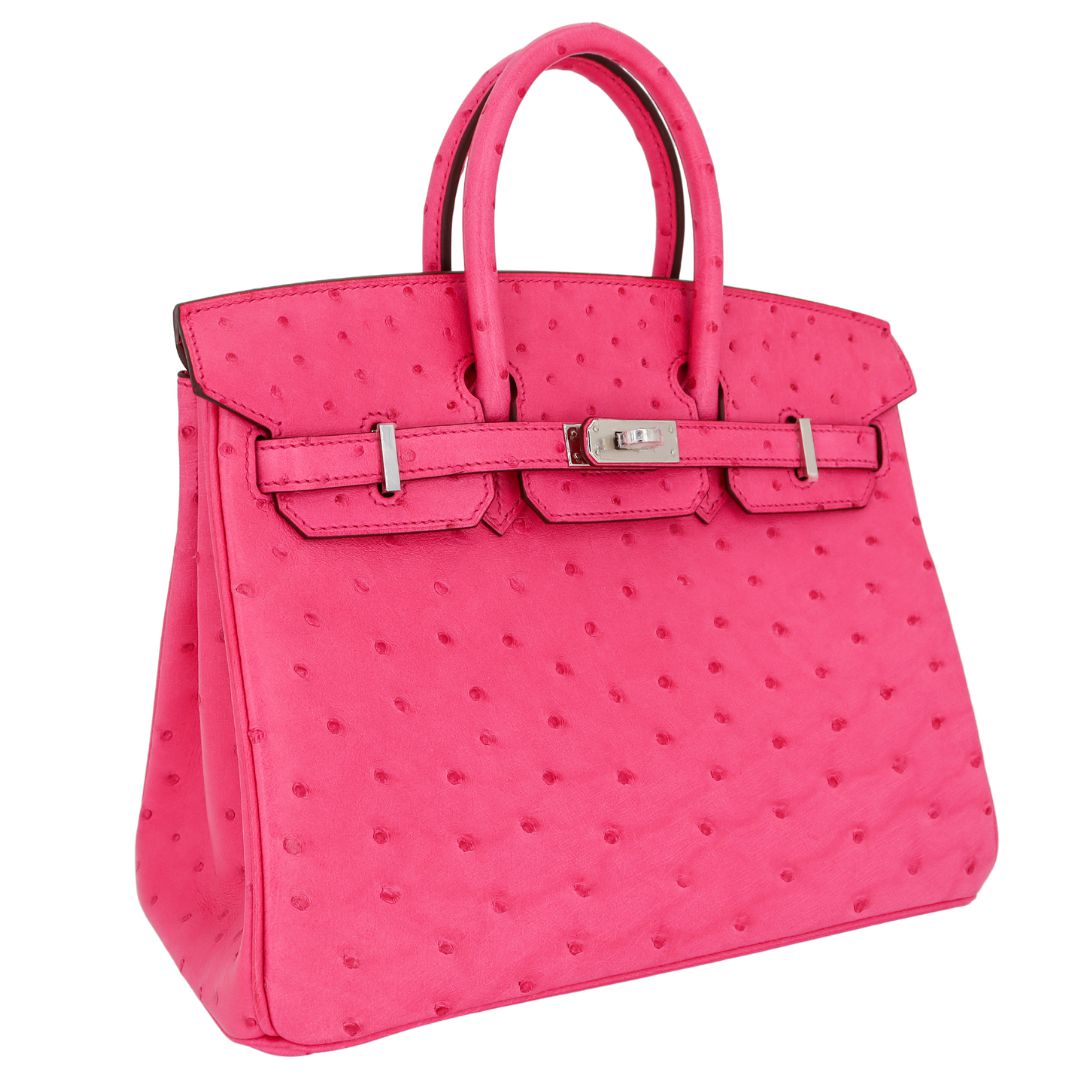 Hermes25cm Birkin Rose Tyrien Ostrich Palladium Hardware