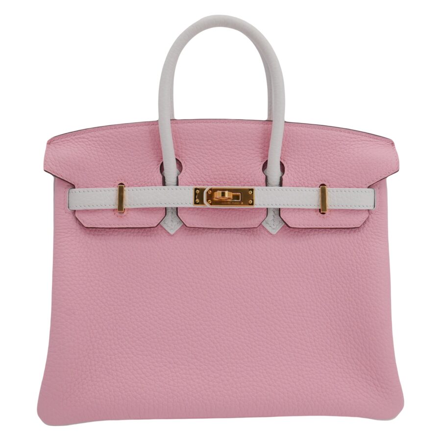 Hermes25cm Birkin Sakura/ White Clemence Leather Gold Hardware | Studio Nafay