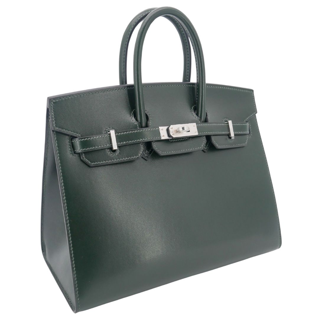 Hermes25cm Birkin Sellier Vert Fonce Box Calf Palladium Hardware