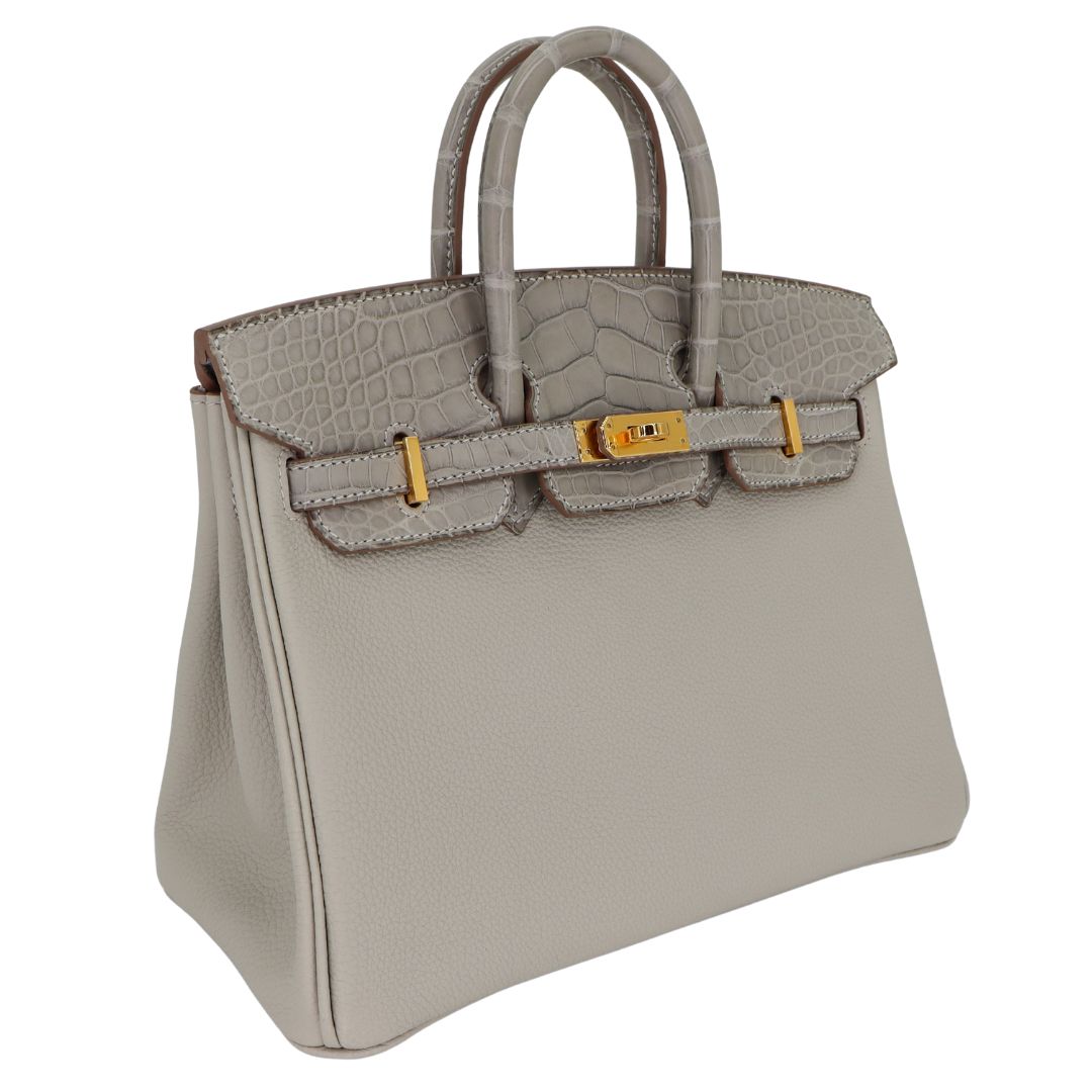 Hermes25cm Birkin Touch Gris Perle Matte Alligator/ Togo Leather Gold Hardware