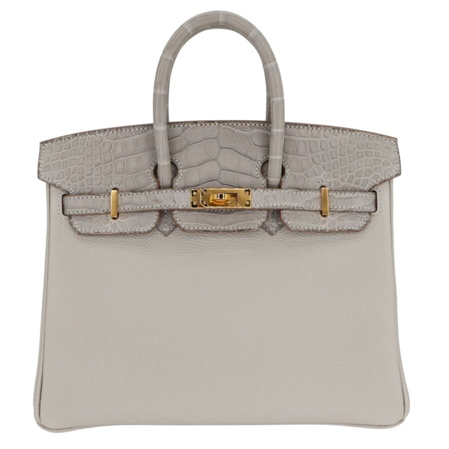 Hermes25cm Birkin Touch Gris Perle Matte Alligator/ Togo Leather Gold Hardware | Studio Nafay