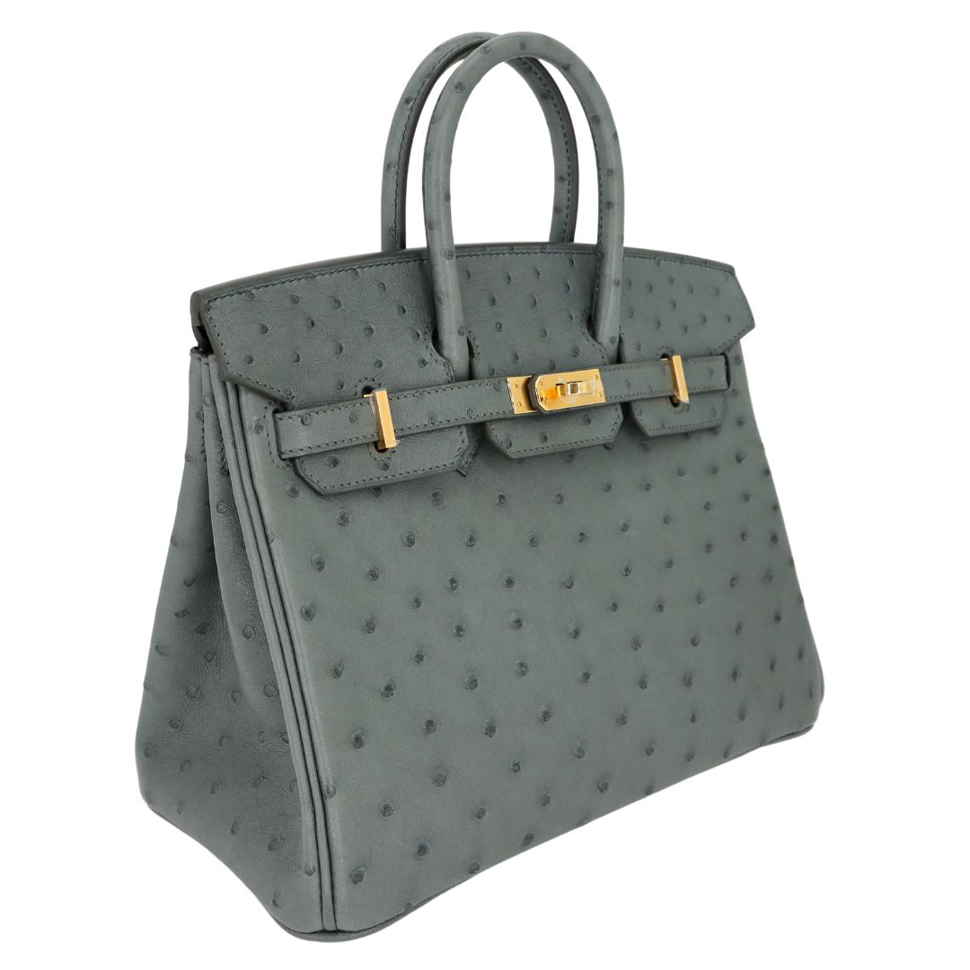 Hermes25cm Birkin Vert Amande Ostrich Gold Hardware