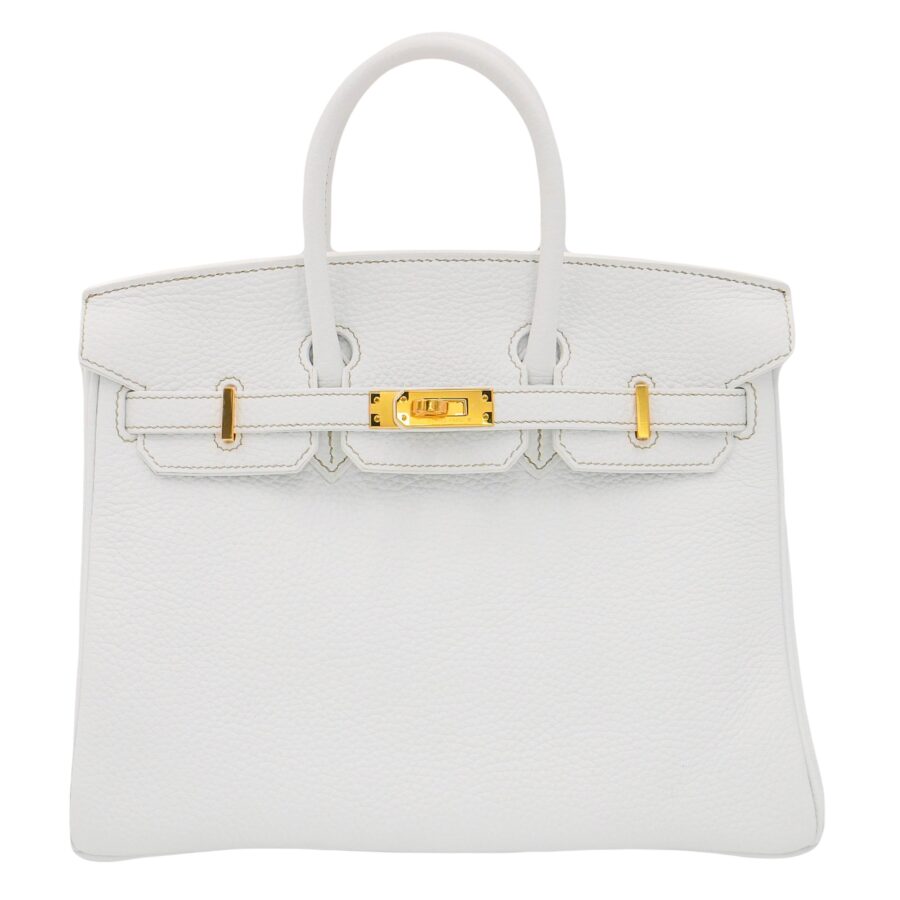 Hermes25cm Birkin White Clemence Leather Gold Hardware | Studio Nafay