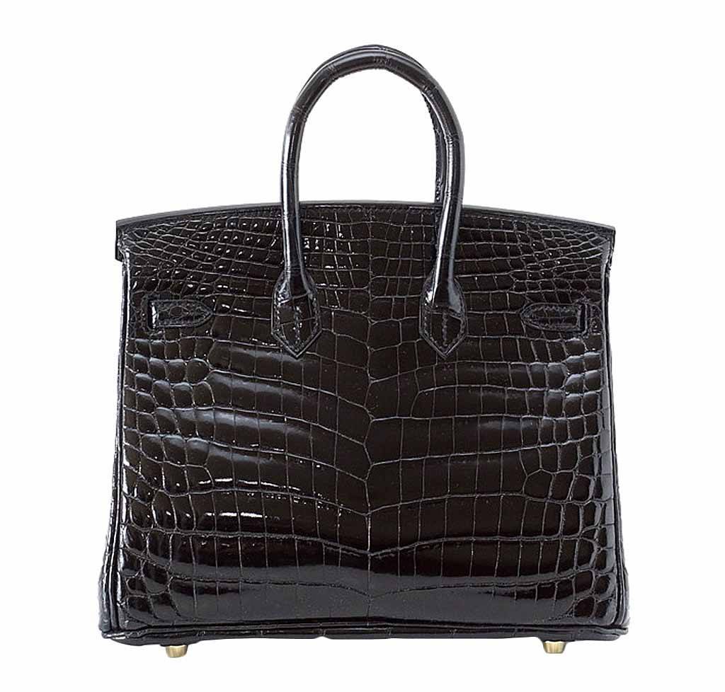 HermesBirkin 25 Black Crocodile Bag GHW