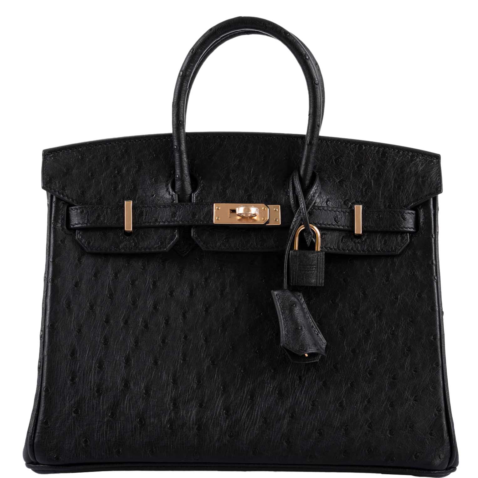 Hermes Birkin 25 Black Ostrich Rose Gold Hardware -, Z