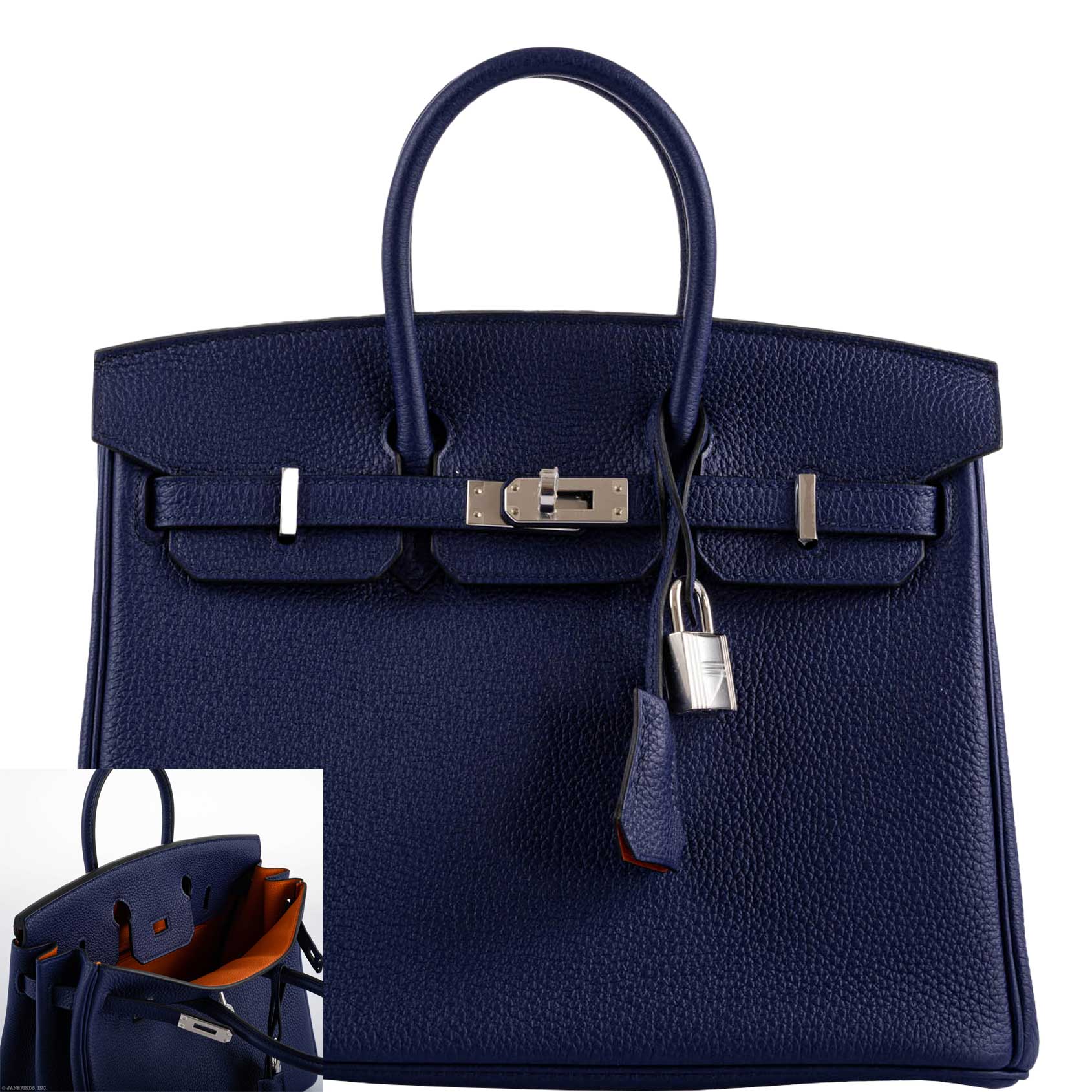 Hermes Birkin 25 Verso Blue Encre Togo & Orange H with Palladium Hardware -, Y