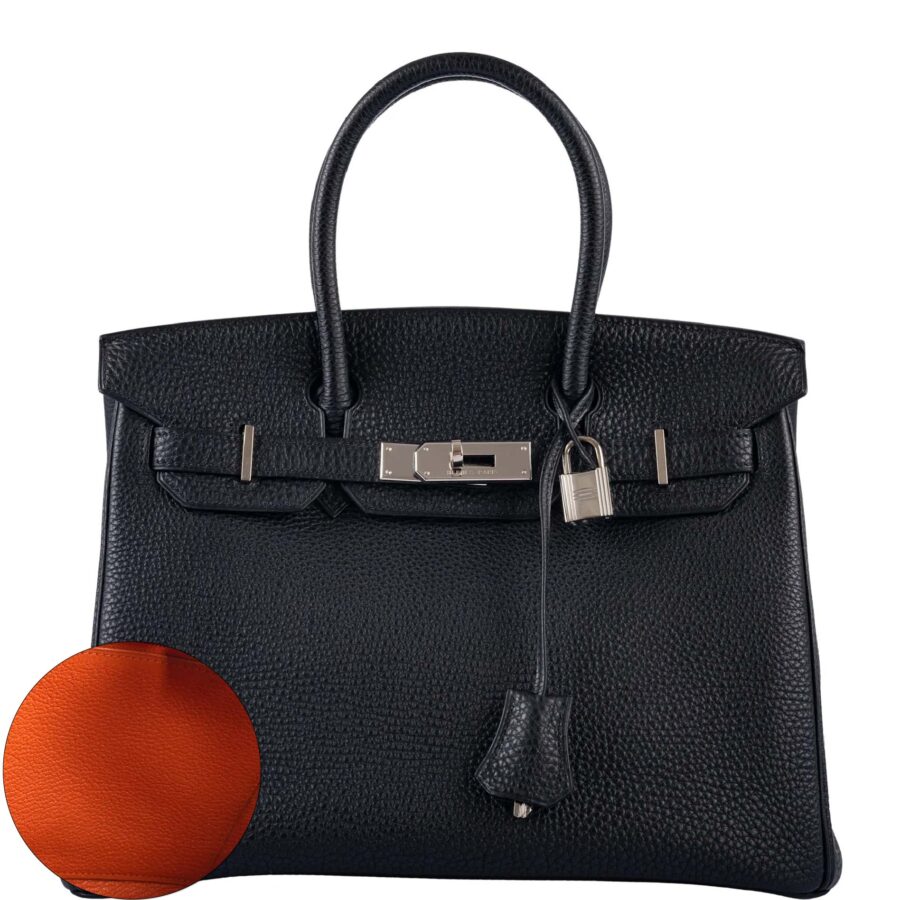 HermesBirkin 30 Bi-Color Black Togo and Orange H Palladium Hardware | Studio Nafay