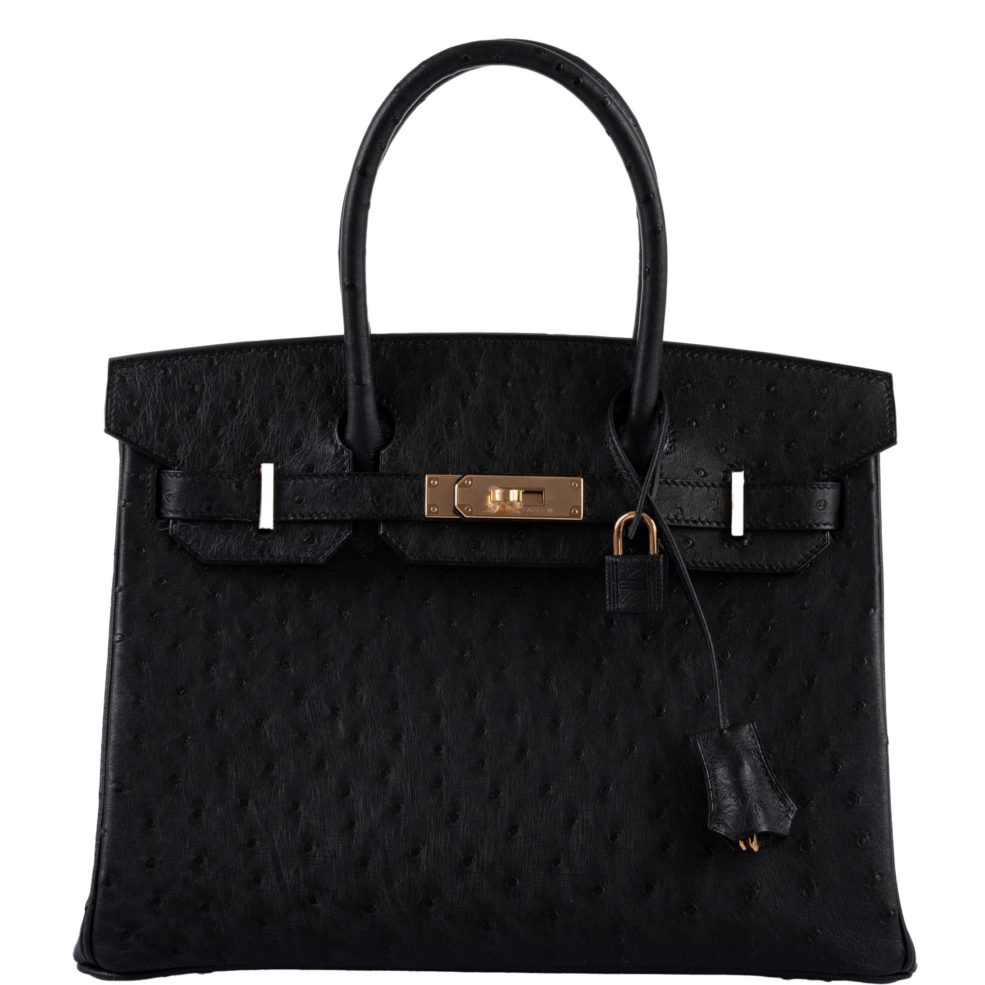 Hermes Birkin 30 Black Ostrich with Rose Gold Hardware -, Y