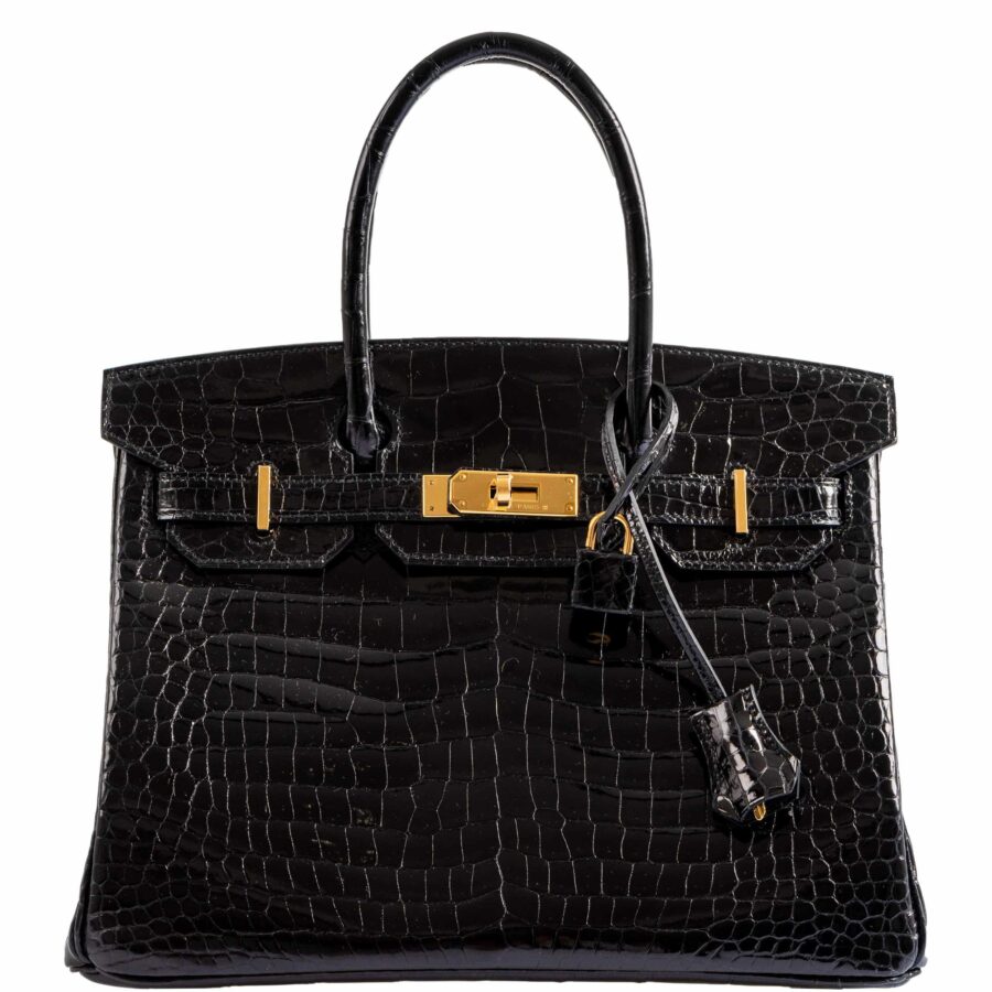 HermesBirkin 30 Black Shiny Porosus Crocodile Gold Hardware | Studio Nafay