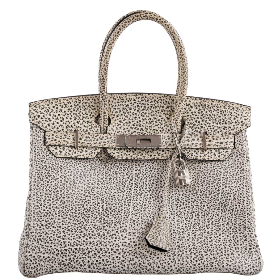 HermesBirkin 30 Black & White Dalmatian Buffalo Palladium Hardware | Studio Nafay