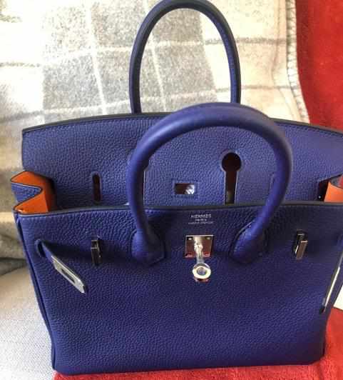 HermesBirkin 30 Bleu Encre Verso Orange Togo Palladium Hardware | Studio Nafay