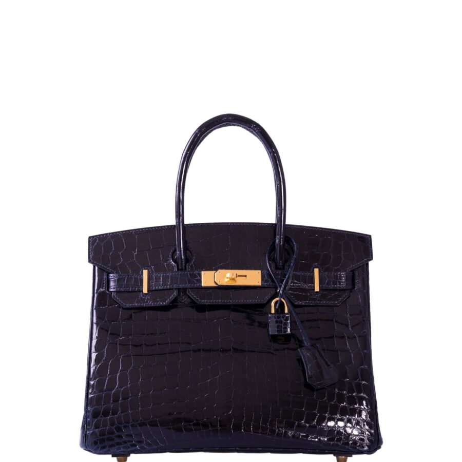 HermesBirkin 30 Bleu Marine Shiny Niloticus Crocodile Gold Hardware | Studio Nafay