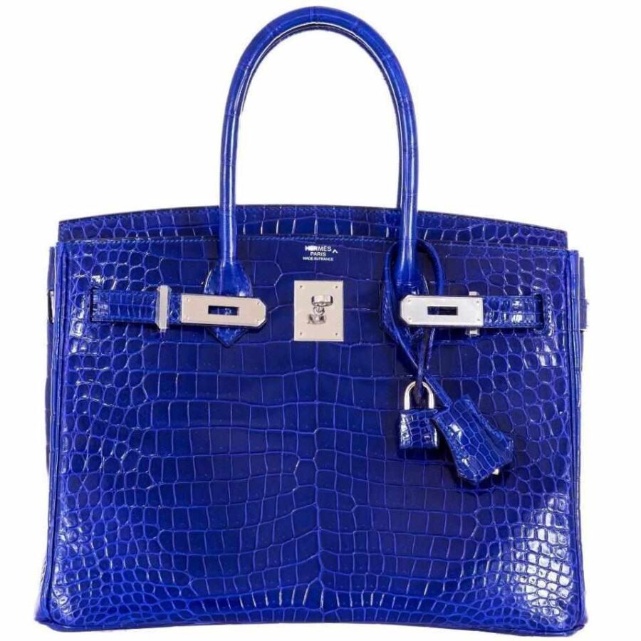 HermesBirkin 30 Blue Electric Porosus Crocodile Palladium Hardware | Studio Nafay
