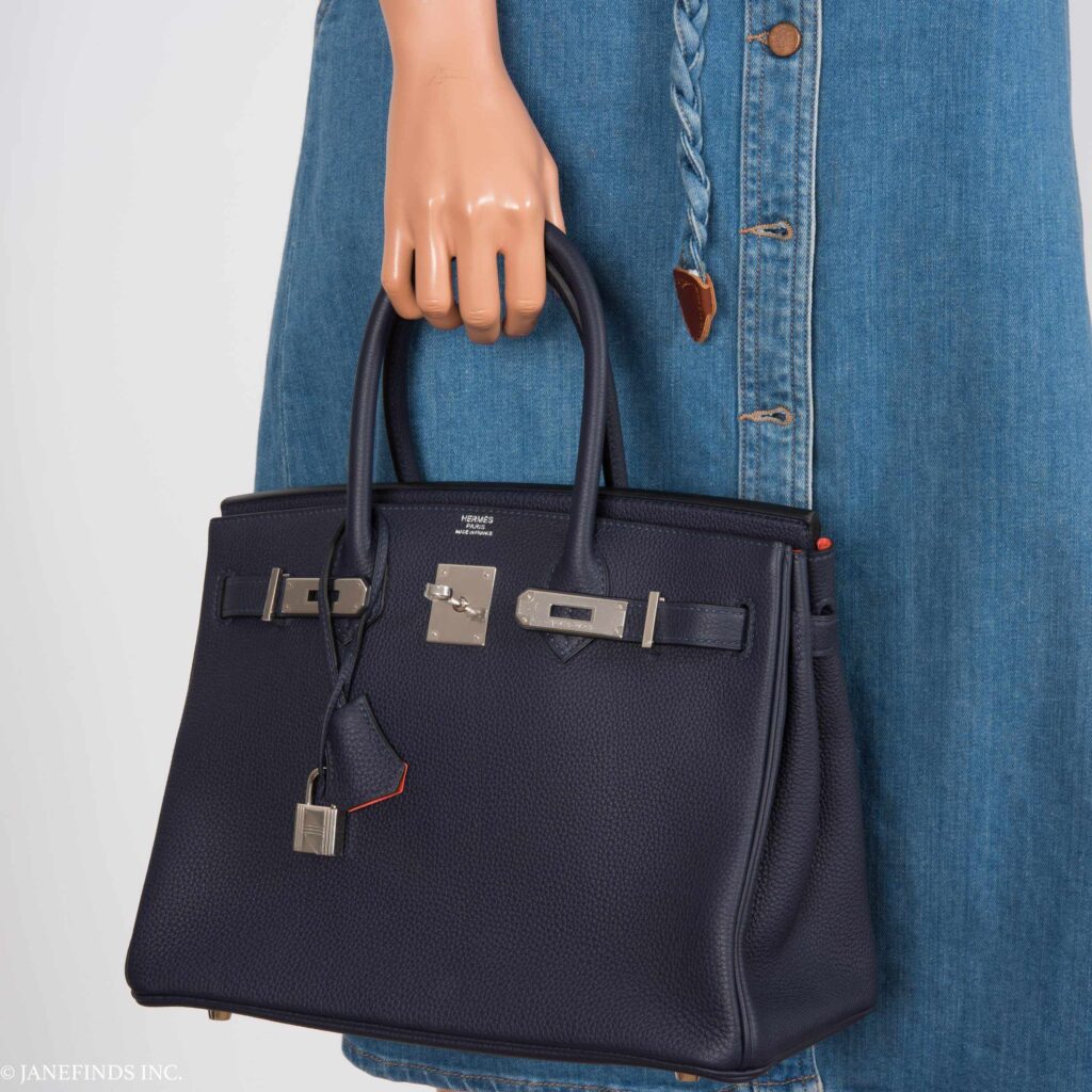 HermesBirkin 30 Blue Nuit Verso Orange Poppy Togo Palladium Hardware - Product Image 2