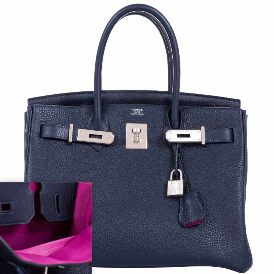 HermesBirkin 30 Blue Nuit Verso Rose Pourpre Togo Palladium Hardware - Limited Edition | Studio Nafay