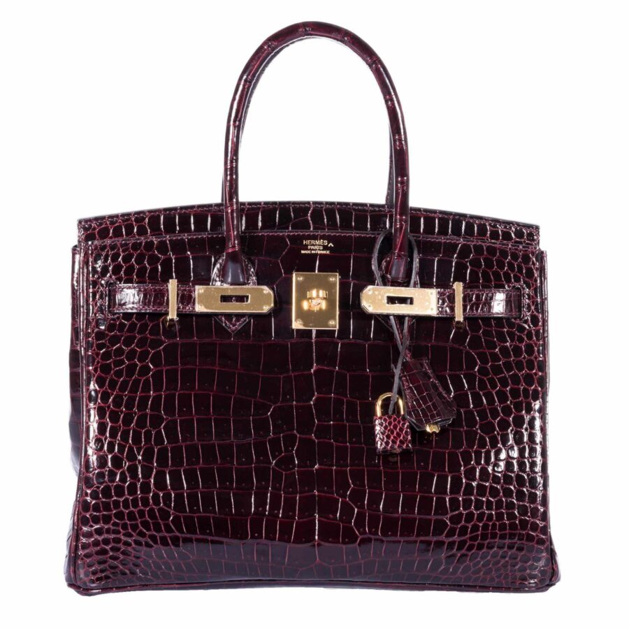 HermesBirkin 30 Bordeaux Porosus Crocodile Gold Hardware | Studio Nafay