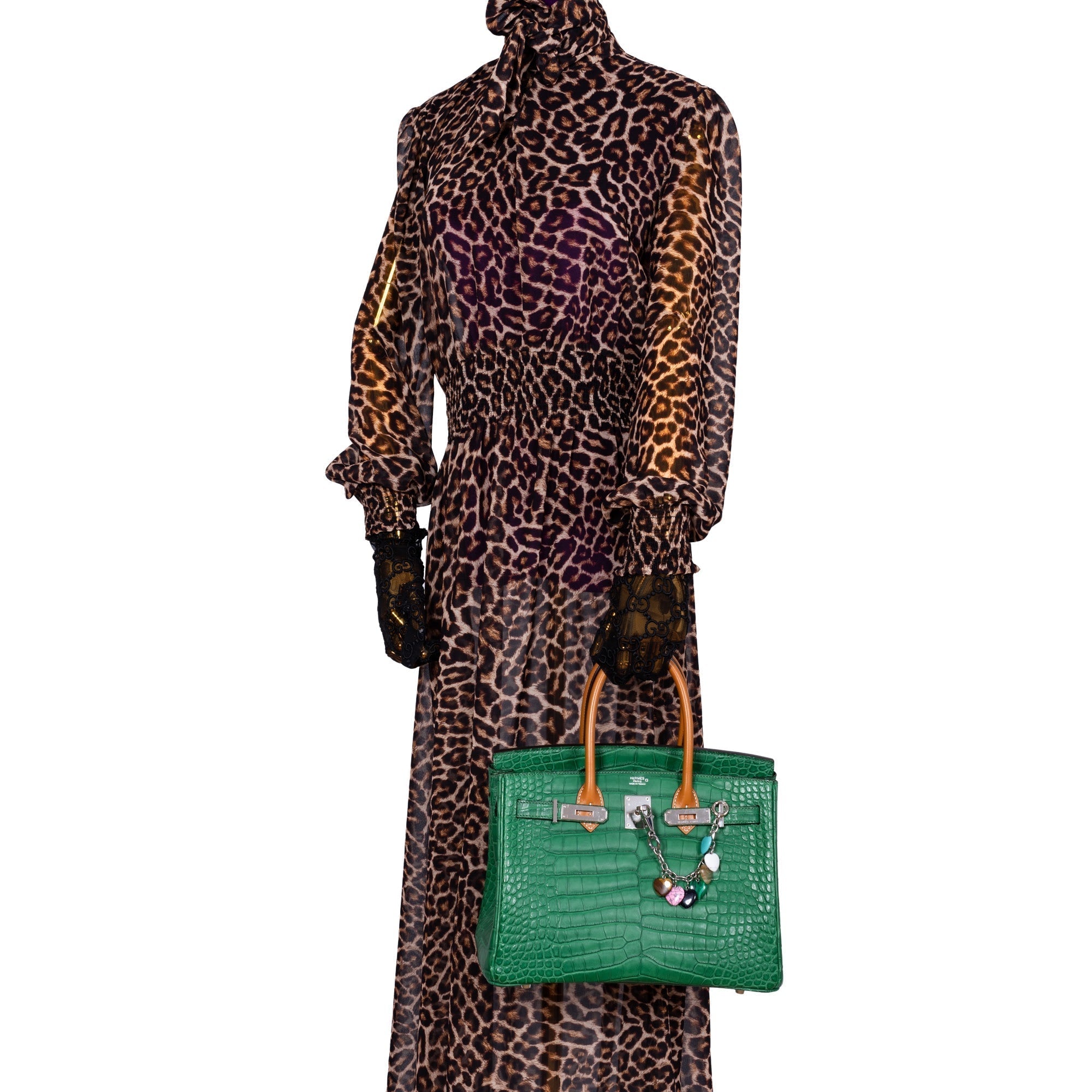 HermesBirkin 30 Cactus Matte Alligator with Natural-Sable Matte Veau Butler and Palladium Hardware