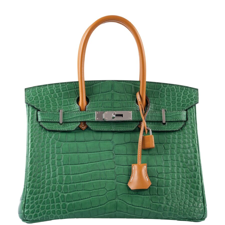 HermesBirkin 30 Cactus Matte Alligator with Natural-Sable Matte Veau Butler and Palladium Hardware | Studio Nafay
