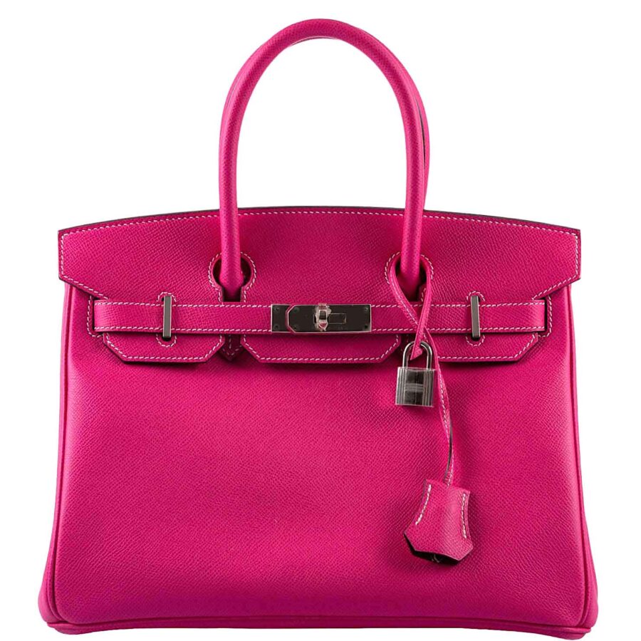 HermesBirkin 30 Candy Collection Rose Tyrien & Rubis Epsom White Stitching Palladium Hardware - Q, Square | Studio Nafay