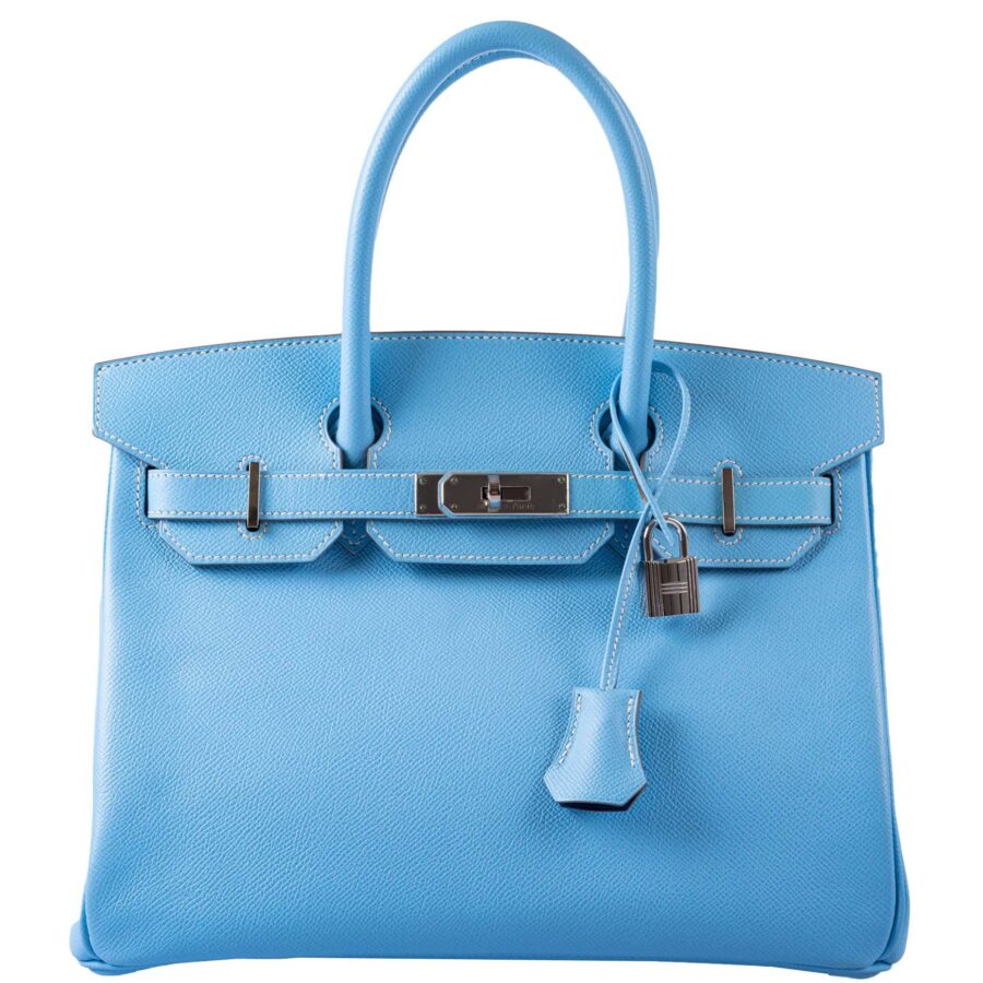 HermesBirkin 30 Celeste Blue Epsom Palladium Hardware | Studio Nafay