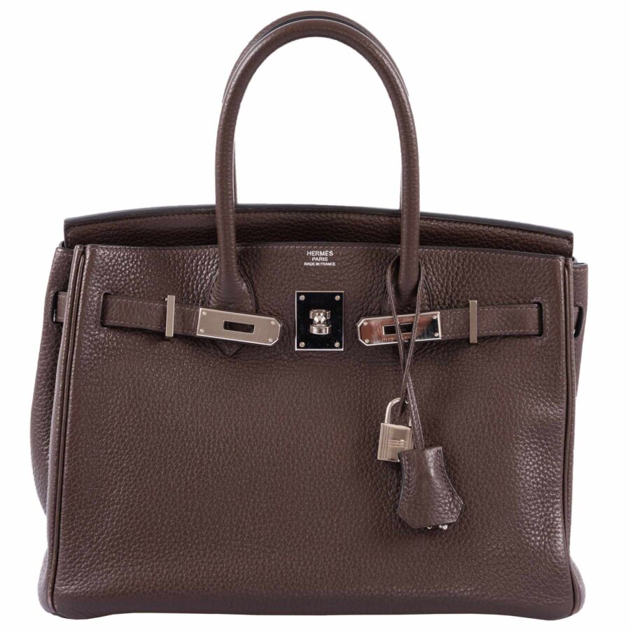 HermesBirkin 30 Chocolat Clemence Palladium Hardware | Studio Nafay