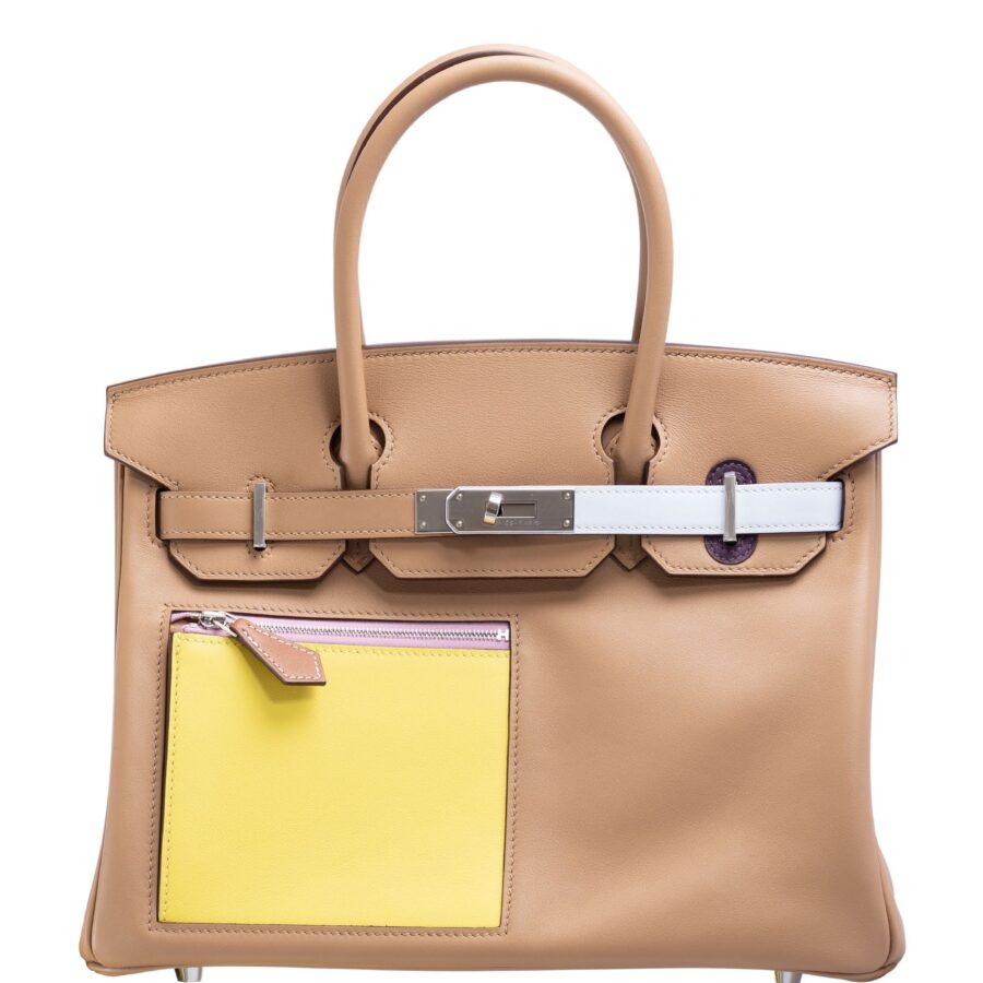 HermesBirkin 30 Colormatic Chai, Lime, Blue Brume, Cassis Swift Leather Palladium Hardware | Studio Nafay