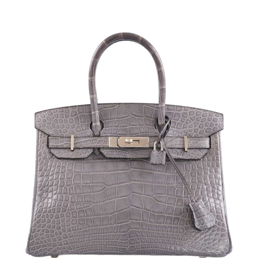HermesBirkin 30 Gris Paris Matte Alligator with Palladium Hardware | Studio Nafay