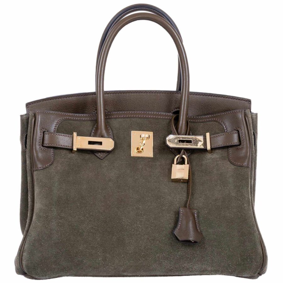 HermesBirkin 30 Grizzly Vert de Gris Suede & Veau Swift Permabrass Hardware - Special Edition | Studio Nafay