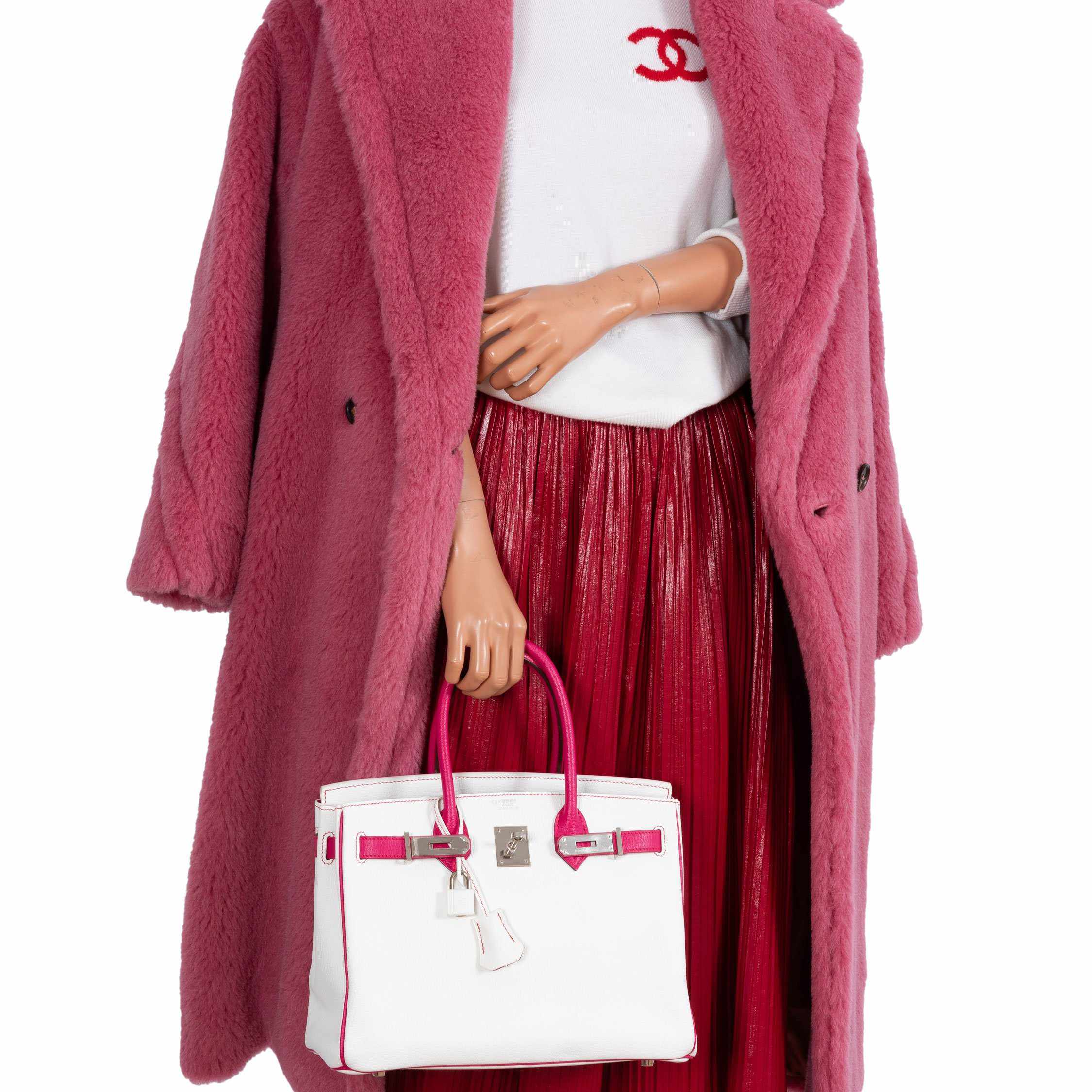 HermesBirkin 30 HSS Bi-Color White & Fuchsia Chevre Palladium Hardware