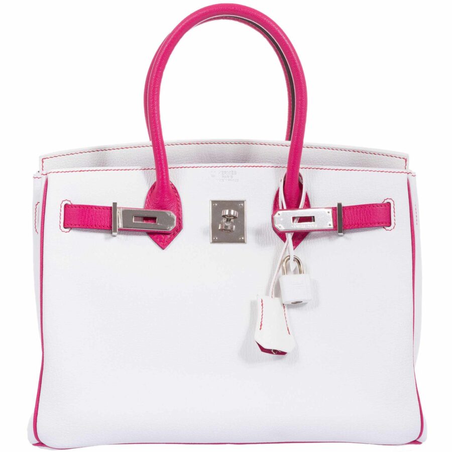 HermesBirkin 30 HSS Bi-Color White & Fuchsia Chevre Palladium Hardware | Studio Nafay