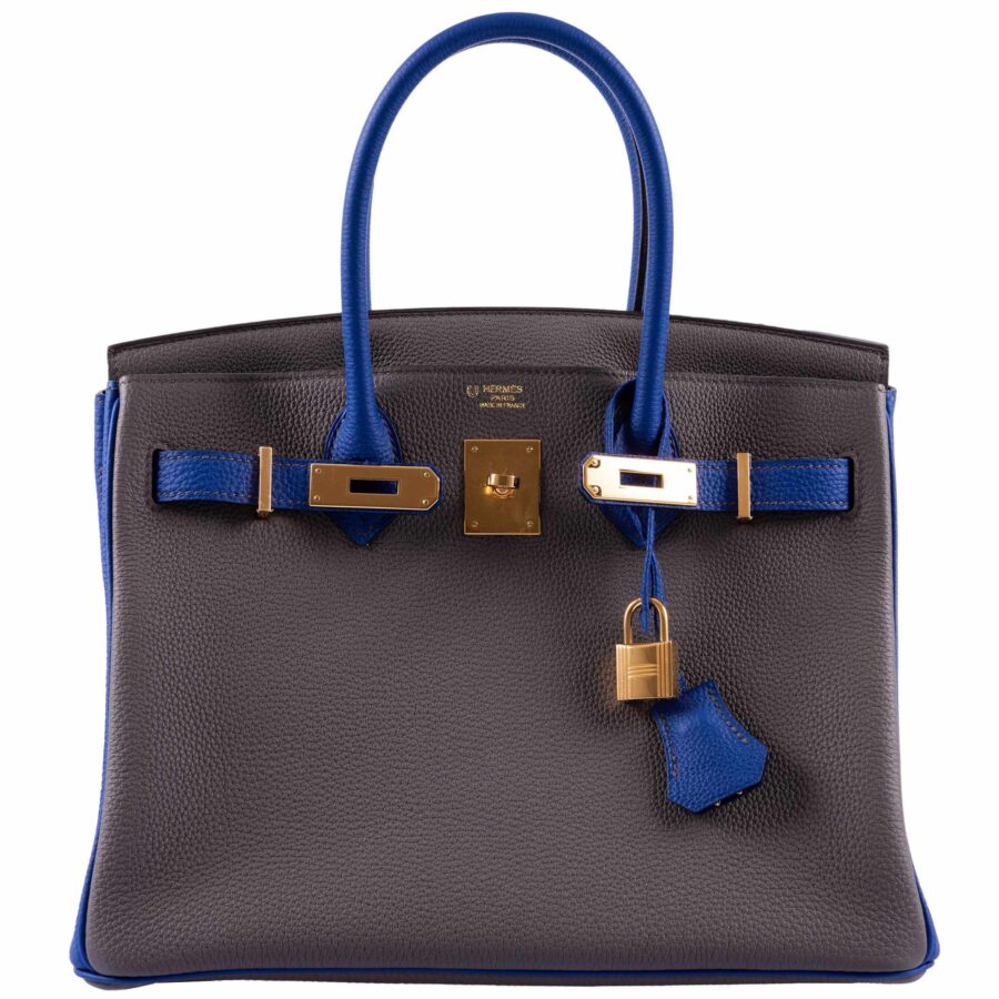 HermesBirkin 30 HSS Etain And Blue Electric Togo Gold Hardware | Studio Nafay