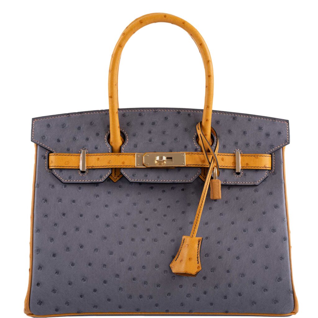 Hermes Birkin 30 HSS Gris Agate & Saffron Ostrich Gold Hardware -, Y - Product Image 2
