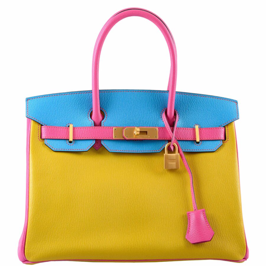 HermesBirkin 30 HSS Rose Lipstick, Blue Aztec & Cumin Chevre Leather Brushed Gold Hardware -, R Squared | Studio Nafay