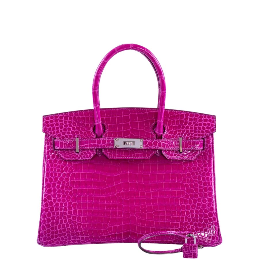 HermesBirkin 30 HSS Rose Scheherazade Porosus Crocodile, Cassis Interior Palladium Hardware | Studio Nafay