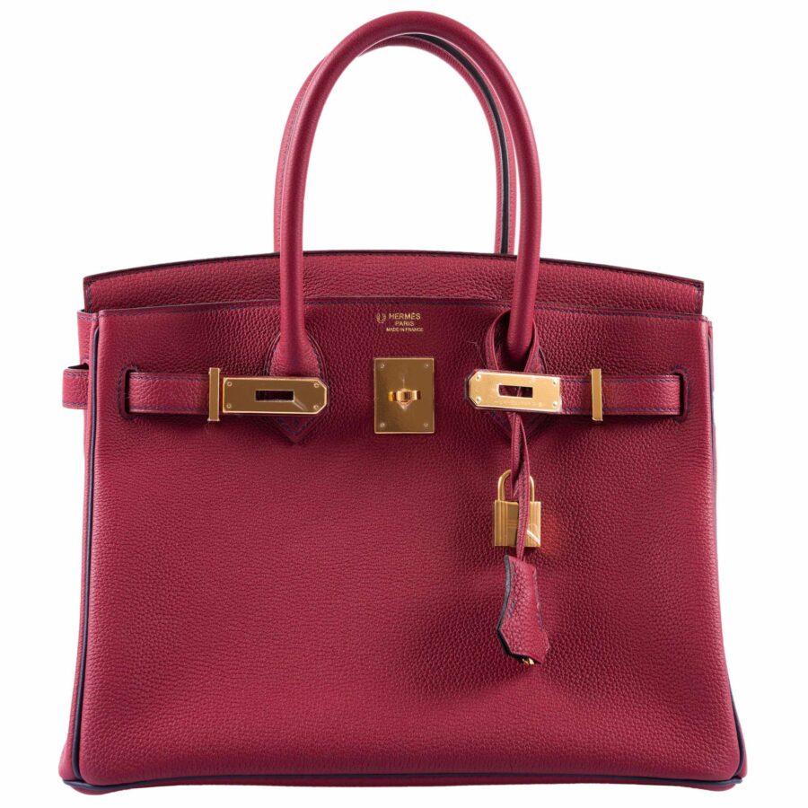 HermesBirkin 30 HSS Rouge Grenat And Blue Nuit Togo Gold Hardware | Studio Nafay