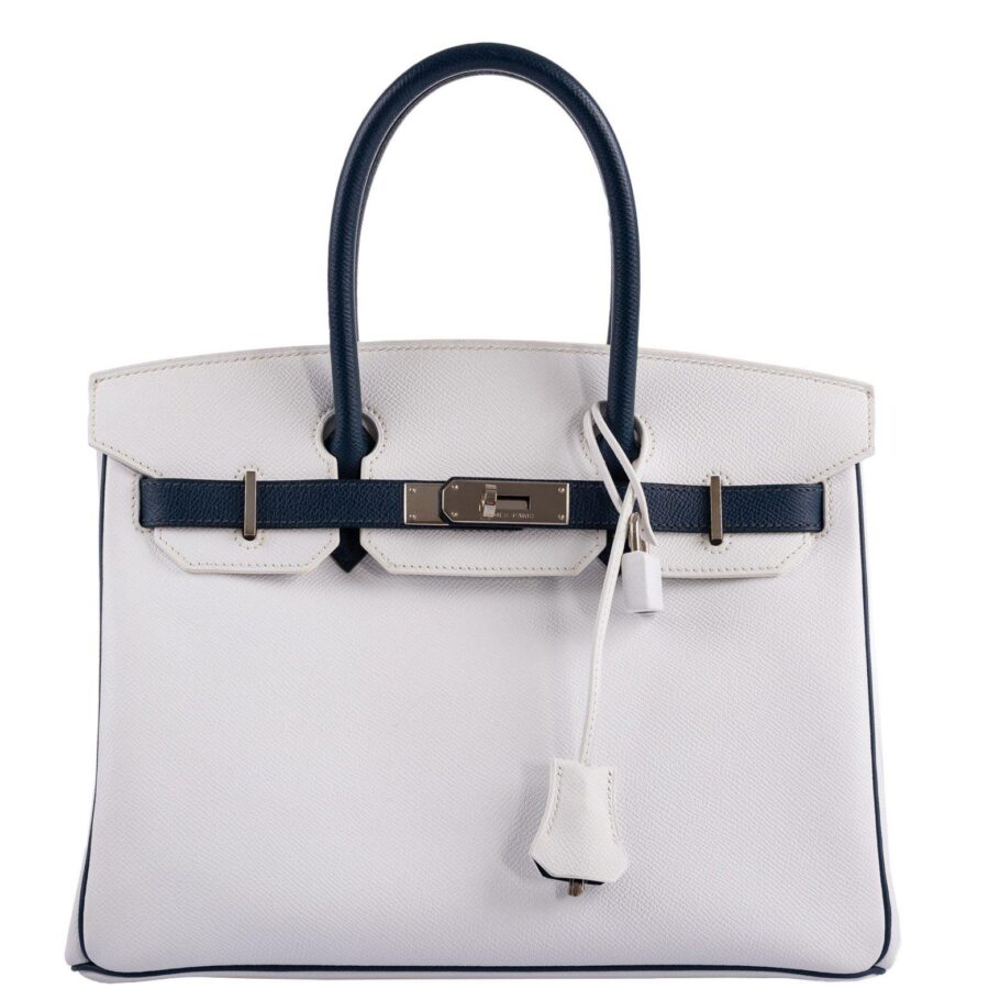 HermesBirkin 30 HSS White & Blue Marine Epsom leather Palladium Hardware -, O Square | Studio Nafay