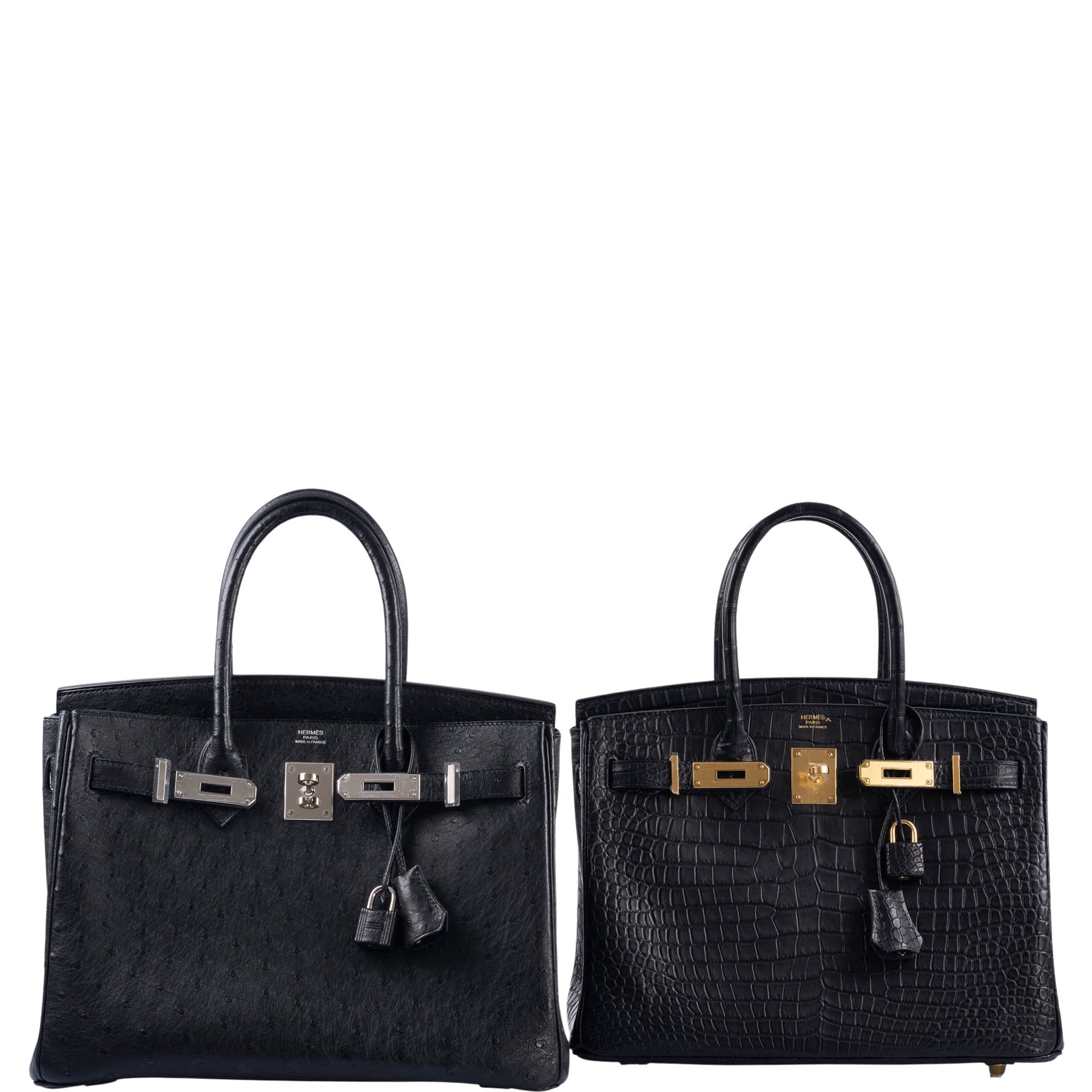 HermesBirkin 30 Matte Black Porosus Crocodile Gold Hardware