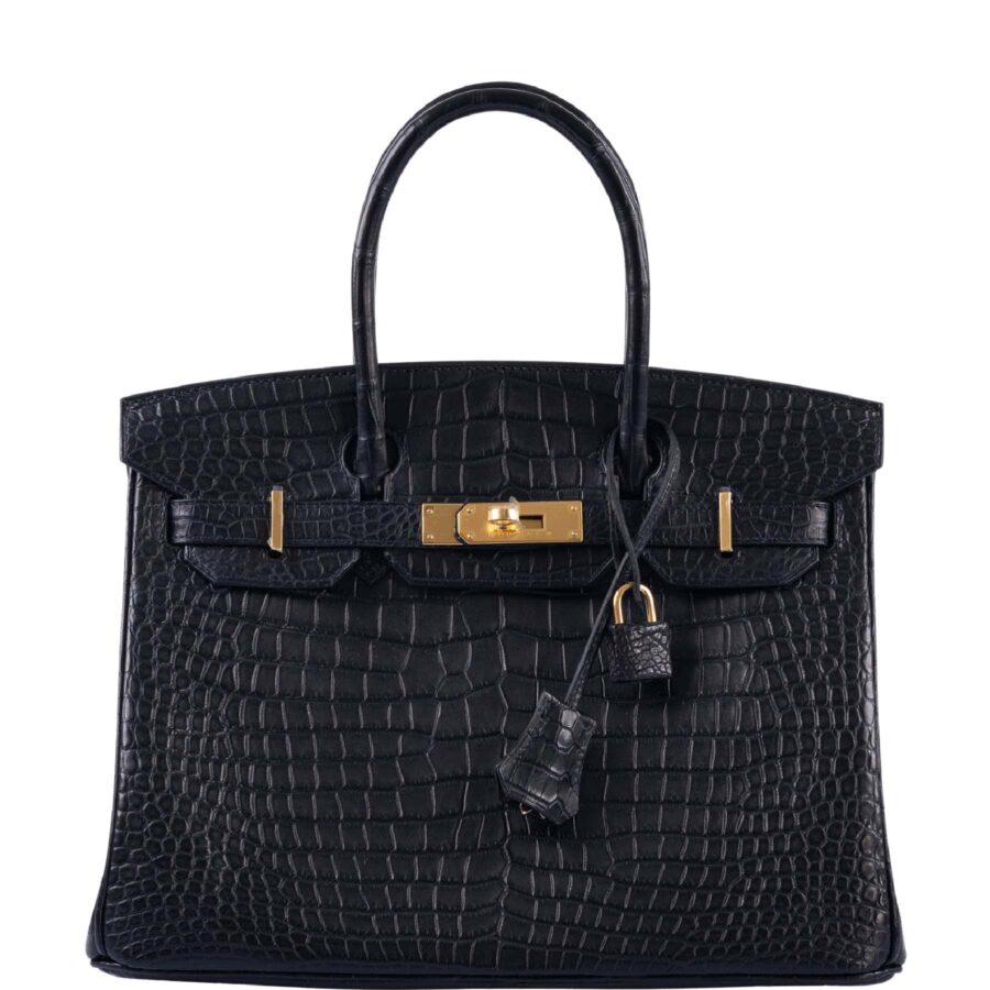 HermesBirkin 30 Matte Black Porosus Crocodile Gold Hardware | Studio Nafay