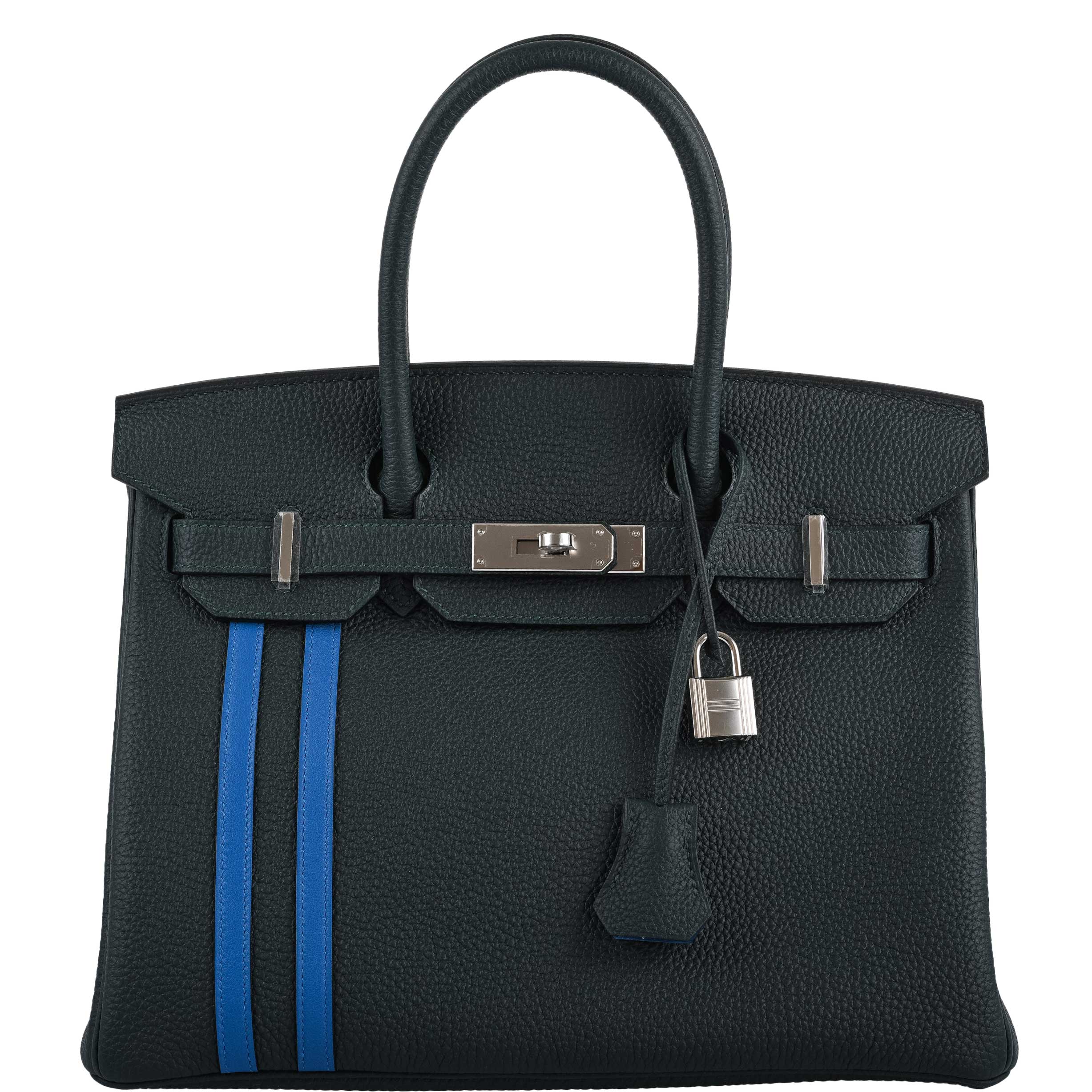 Hermes Birkin 30 Officier Vert Cyprès Togo & Bleu Zellige Stripe & Lining Palladium Hardware -, C