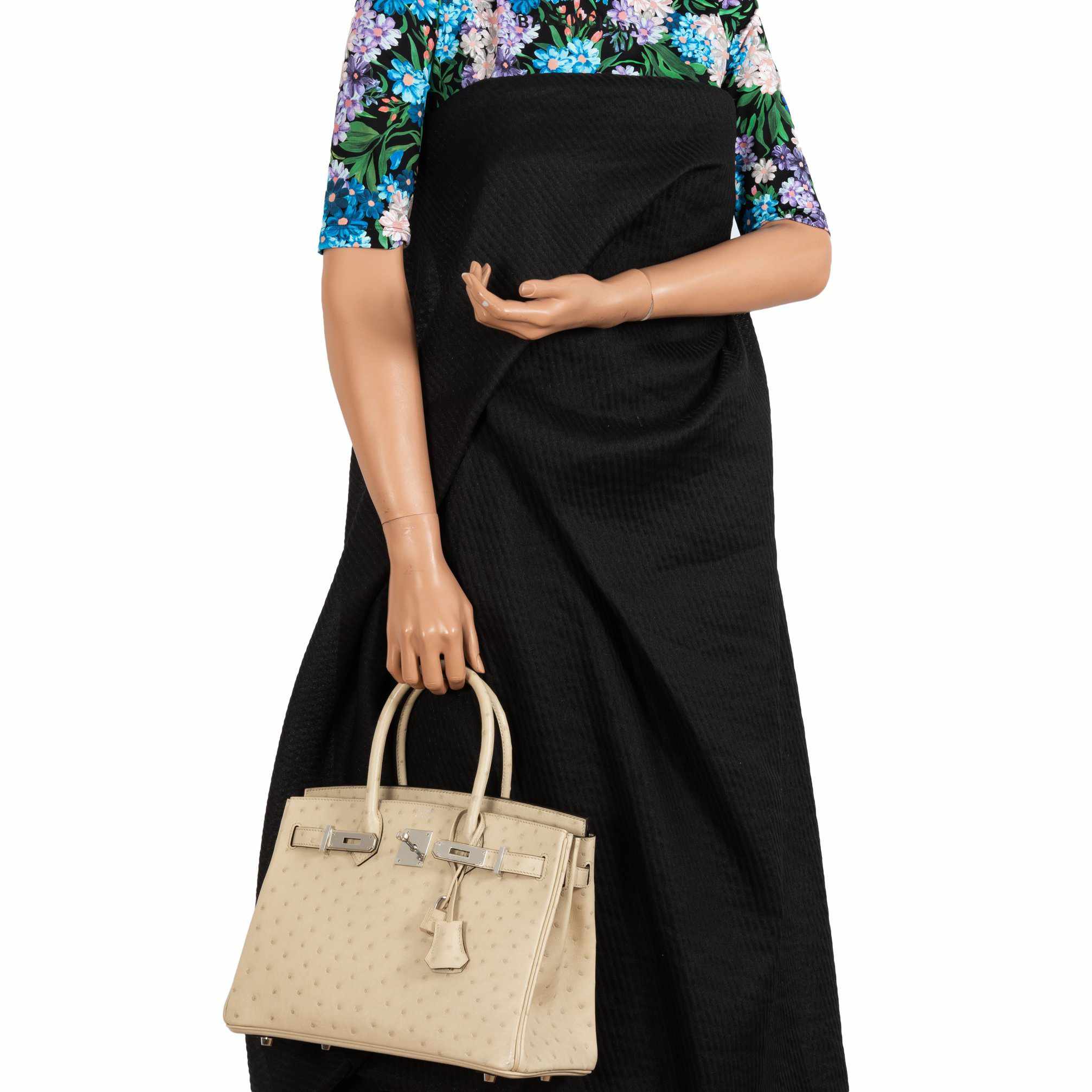 HermesBirkin 30 Parchemin Ostrich Palladium Hardware