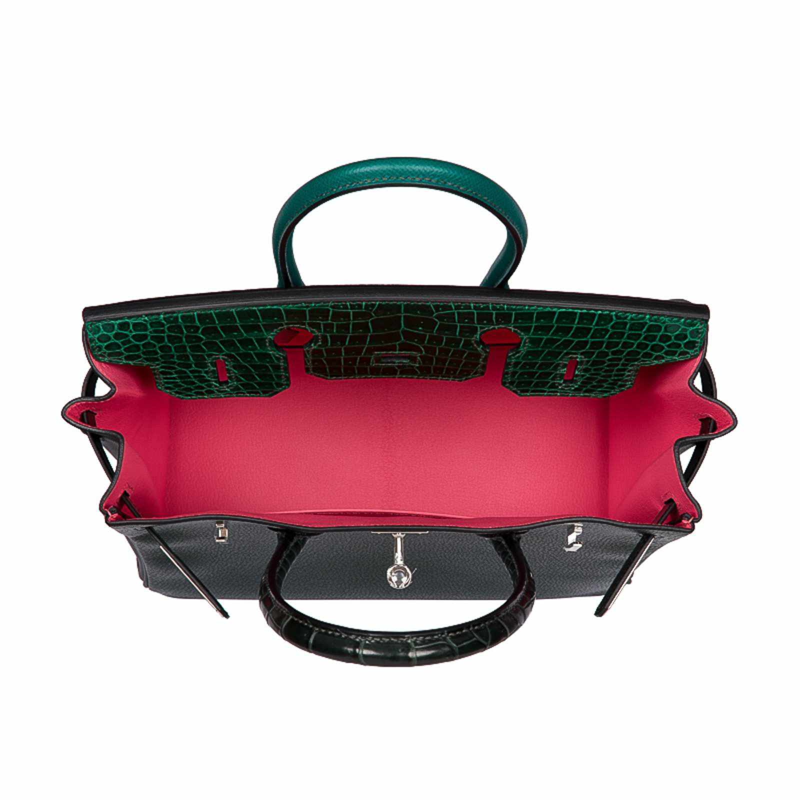HermesBirkin 30 “Patchwork” Vert Fonce Vert Titen Emerald Chevre Clemence Box Calf Porosus Crocodile Palladium Hardware