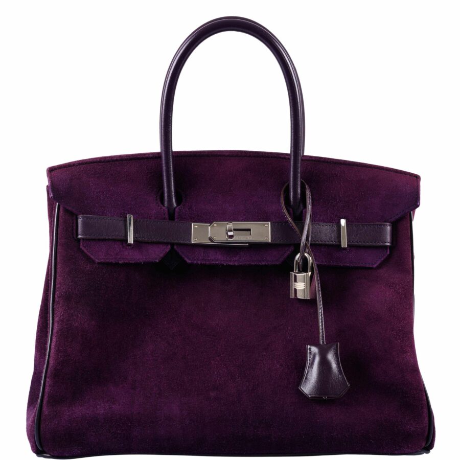 HermesBirkin 30 Raisin Veau Doblis Suede & Swift Palladium Hardware | Studio Nafay