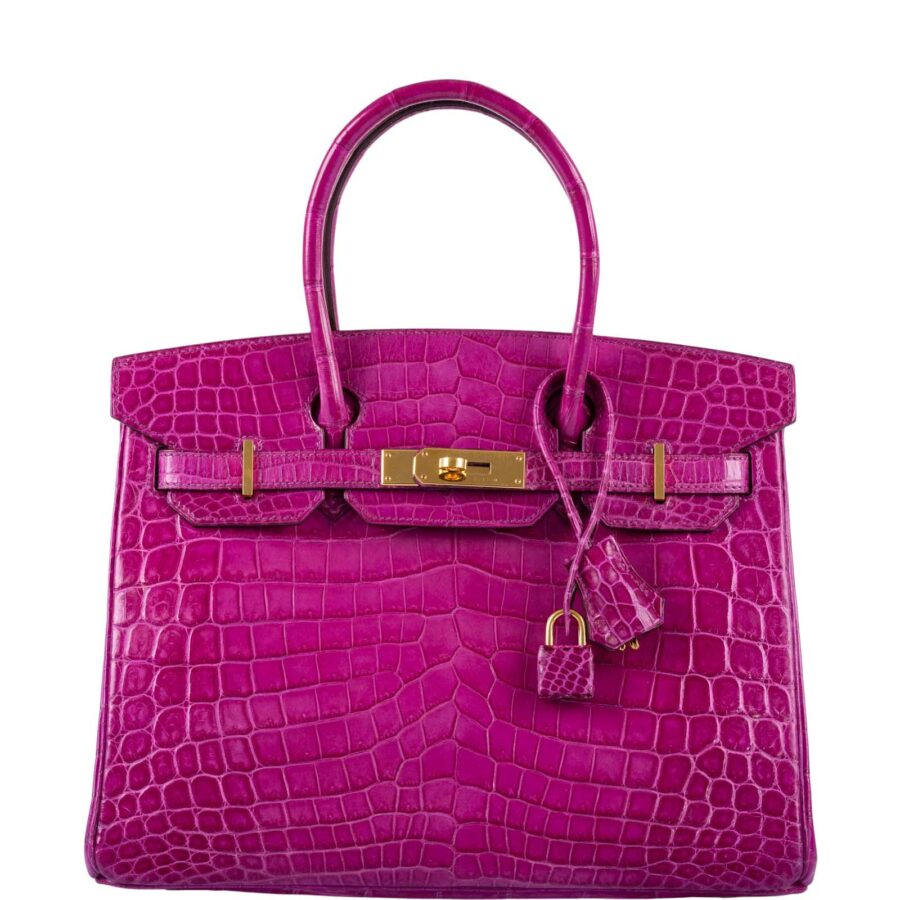 HermesBirkin 30 Rose Scheherazade Shiny Niloticus Crocodile Gold Hardware | Studio Nafay