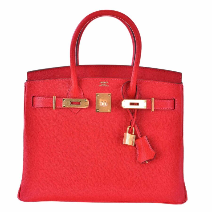 HermesBirkin 30 Rouge Casaque Epsom Gold Hardware - Stamp X | Studio Nafay