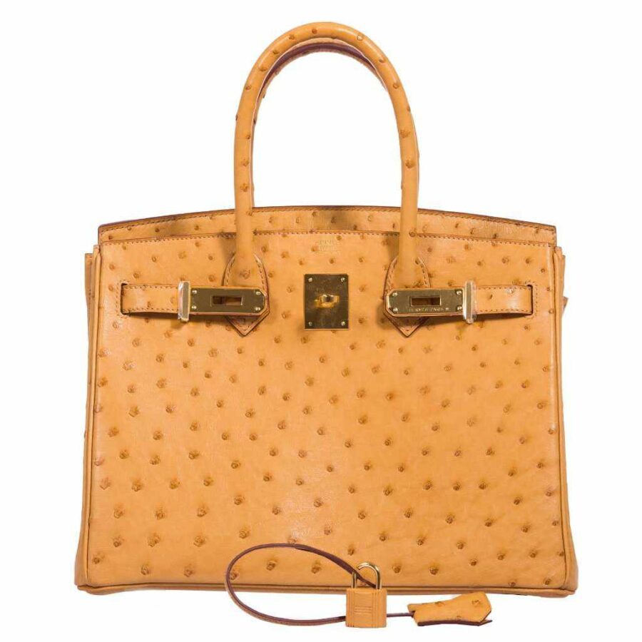 HermesBirkin 30 Tabac Camel Ostrich Gold Hardware | Studio Nafay