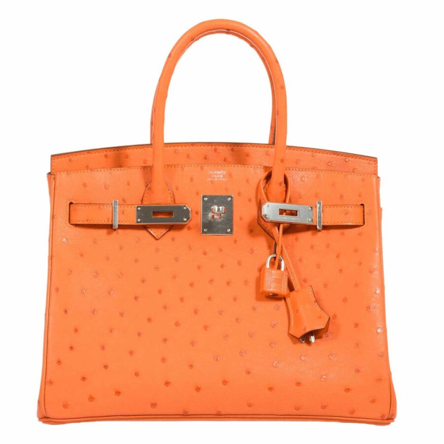 HermesBirkin 30 Tangerine Ostrich Palladium Hardware | Studio Nafay