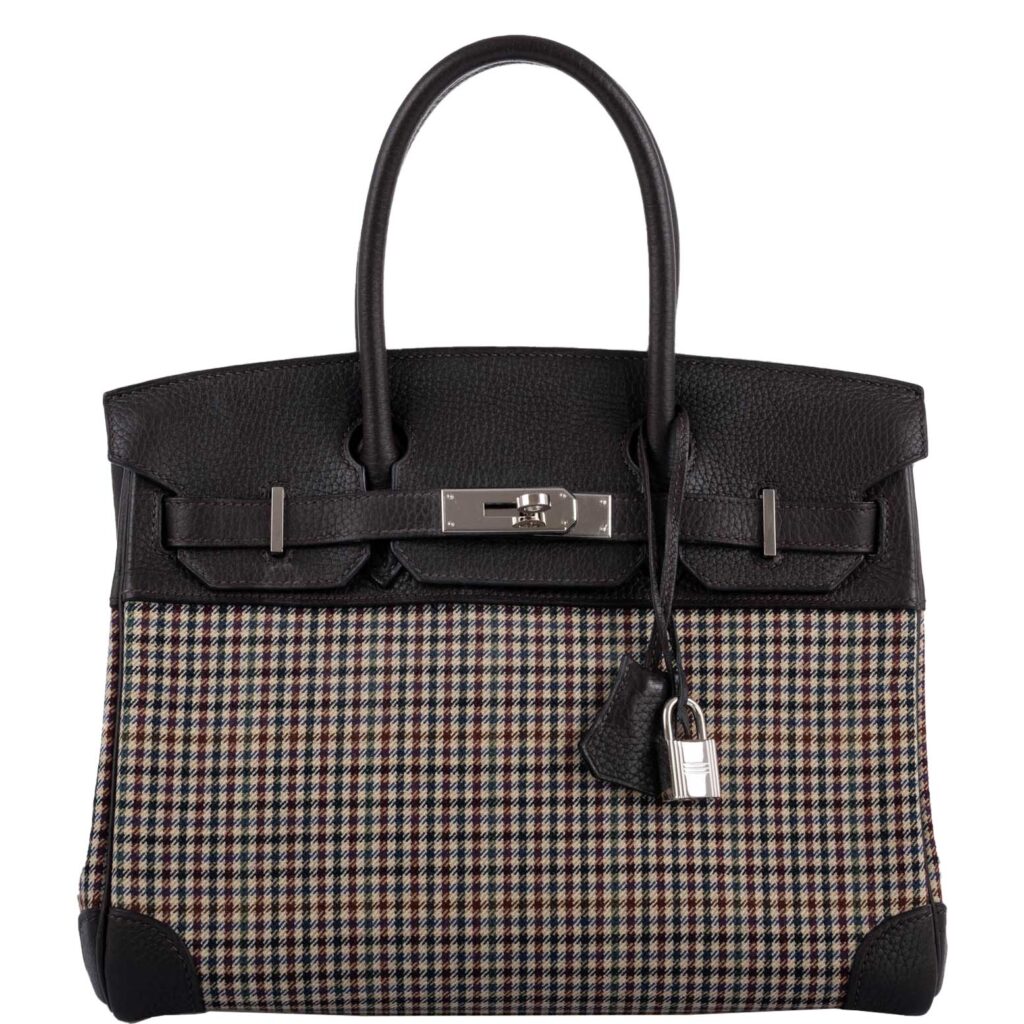 Hermes Birkin 30 Togo And Plaid Wool Lainage Palladium Hardware -, J Square - Product Image 2