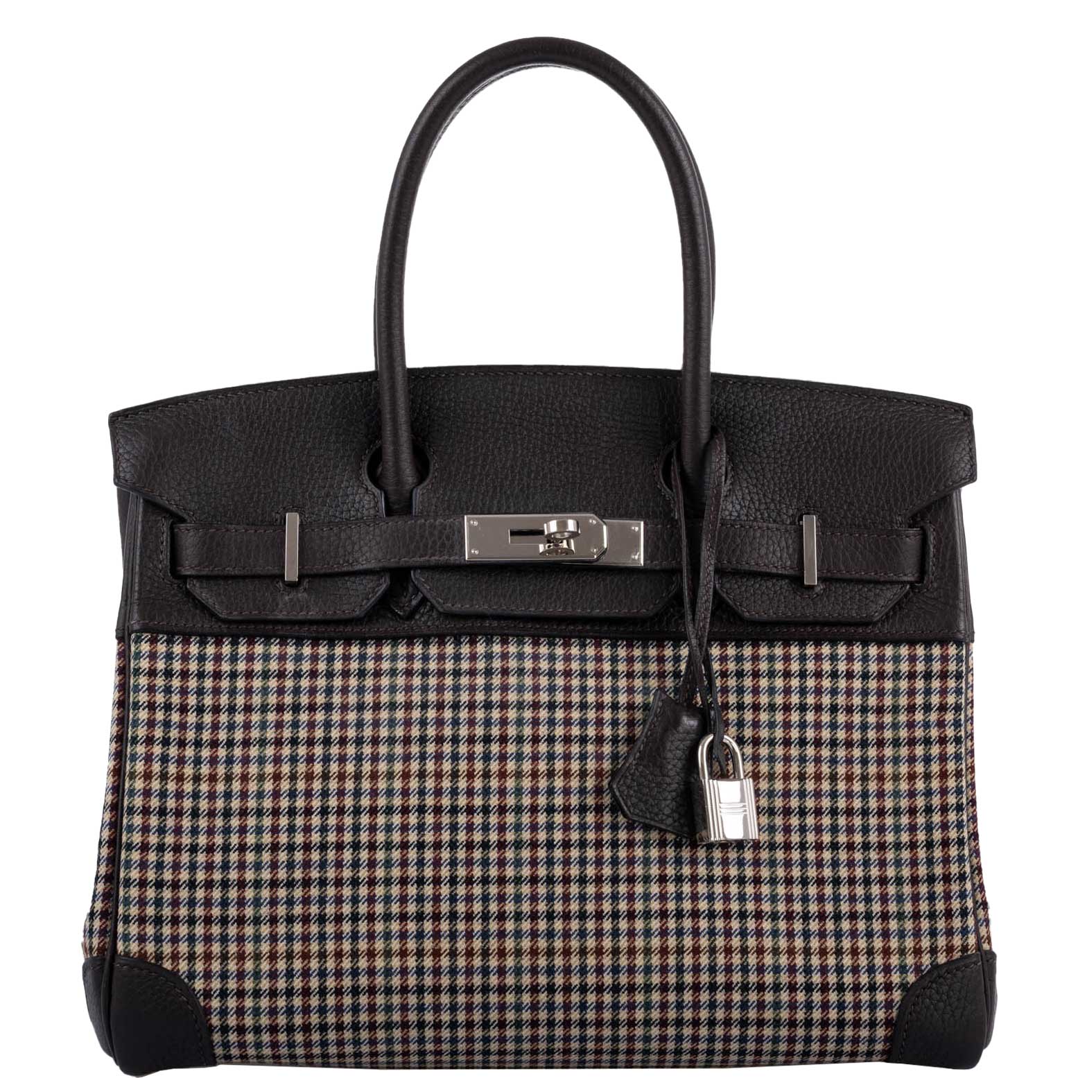 Hermes Birkin 30 Togo And Plaid Wool Lainage Palladium Hardware -, J Square