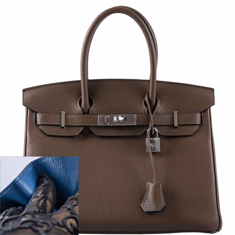 HermesBirkin 30 Verso Taupe & Blue Agate Clemence Palladium Hardware -, Y | Studio Nafay
