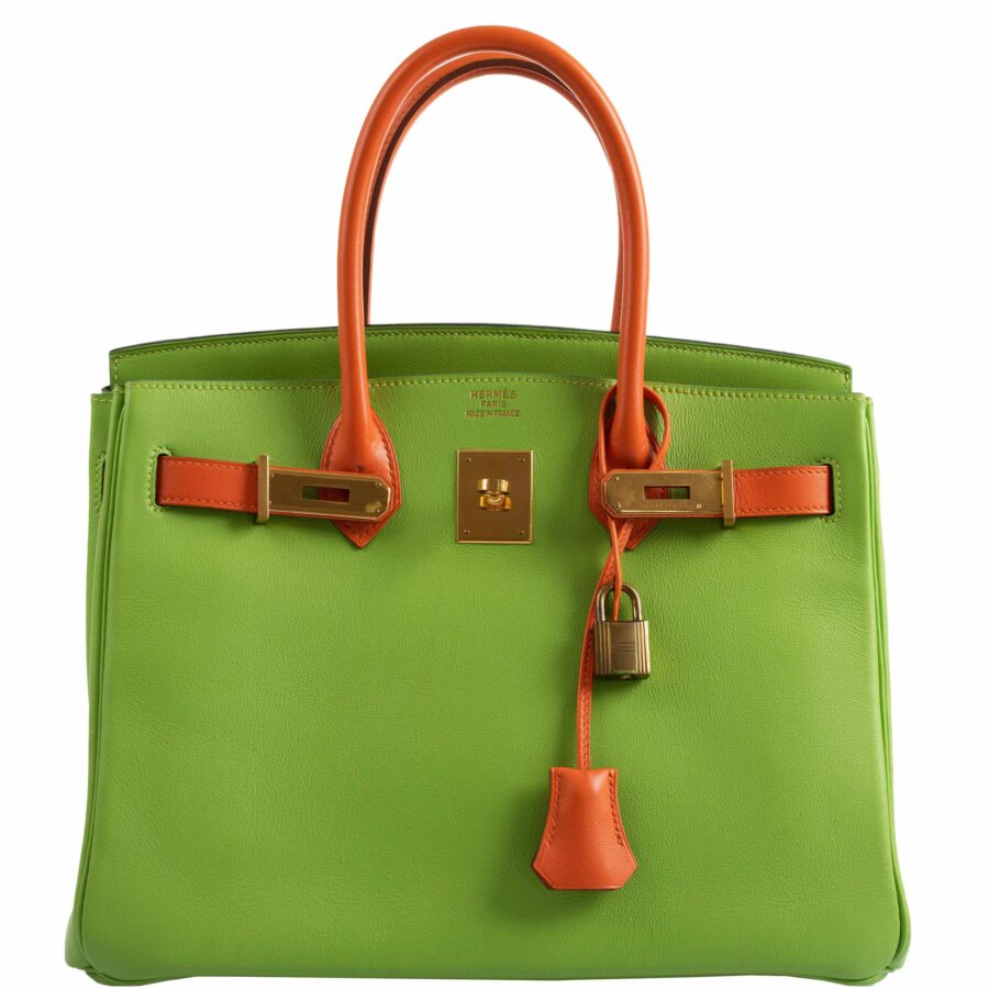 HermesBirkin 30 Vert Cru & Orange H Gulliver Leather Gold Hardware | Studio Nafay